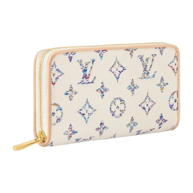 LOUIS VUITTON Zippy Leather Wallet Women's Light Brown & White-1