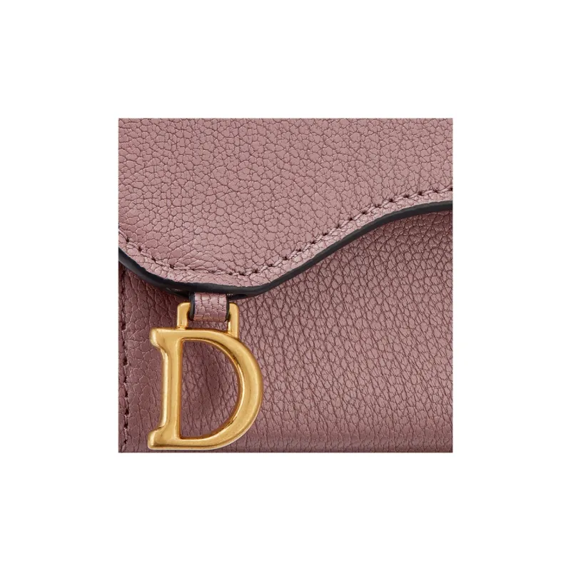 DIOR Saddle Sheepskin Card Holder Wallet Women's Dusty Pink-4