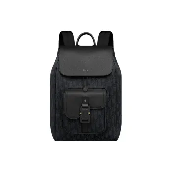 DIOR OBLIQUE Grained Calfskin Backpack Men's Black