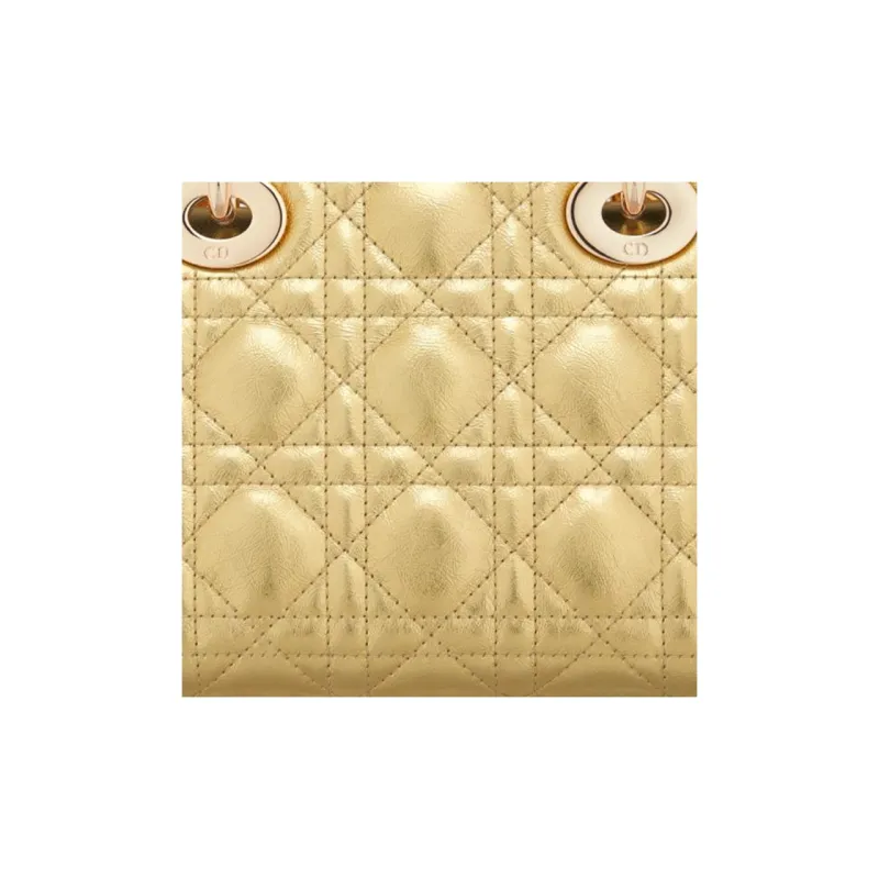 DIOR Lady Dior Wrinkled Calfskin Shoulder Bag Crossbody Bag Handbag Mini Women's Gold-5