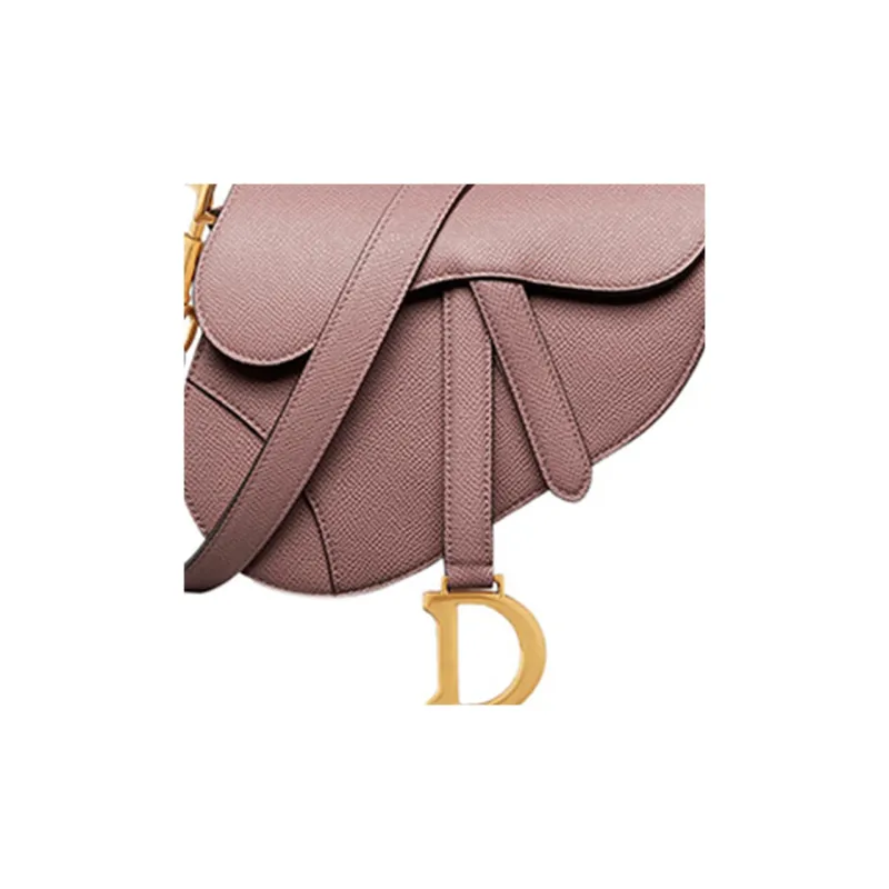 DIOR Grained Calfskin Saddle Bag One Shoulder Crossbody Portable Mini Women's Pink Peony-5
