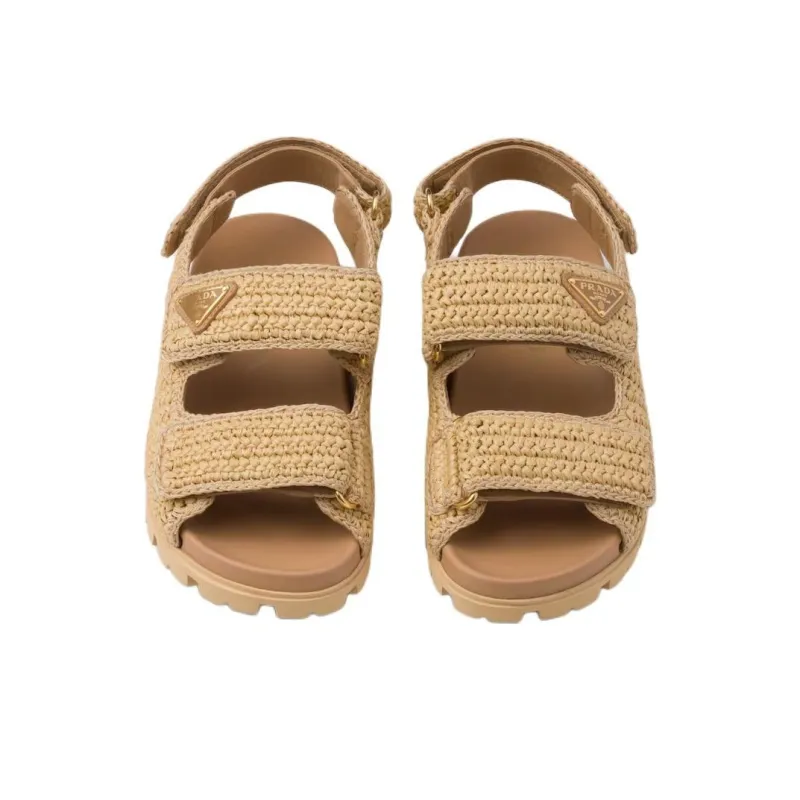 PRADA Logo-plaque Woven Sandals-4