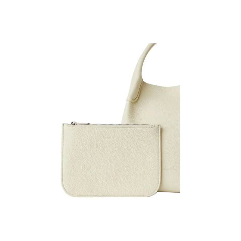 Loro Piana Cow Leather Handbag, Shoulder Bag, Crossbody Bag Trumpets Women's Whisper White-3