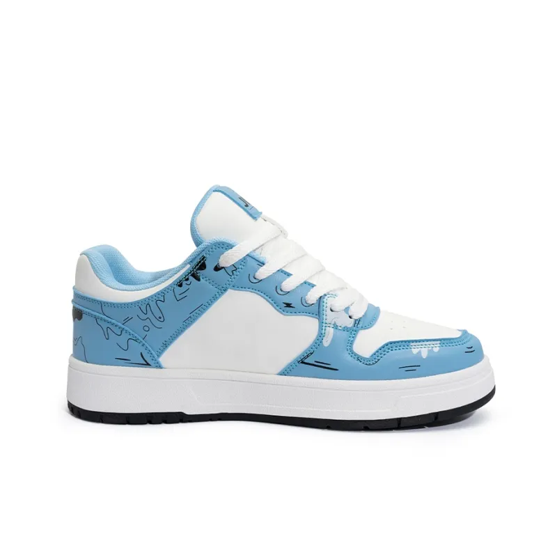 JWVR Anti Slip Wear Resistant Low Top Skateboard Shoes Unisex White Blue-1