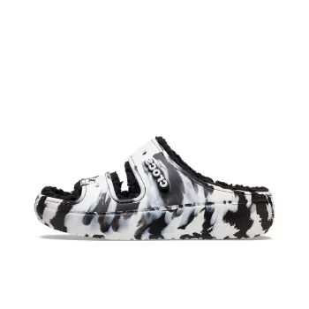 Crocs Classic Cozzzy Marbled Sandals 'Black White'