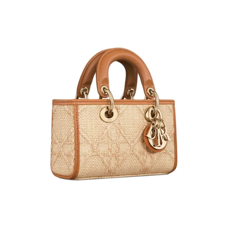 DIOR Lady D-JOY Raffia Grass Shoulder Bag Crossbody Bag Handbag Extra Mini Women's Natural-2