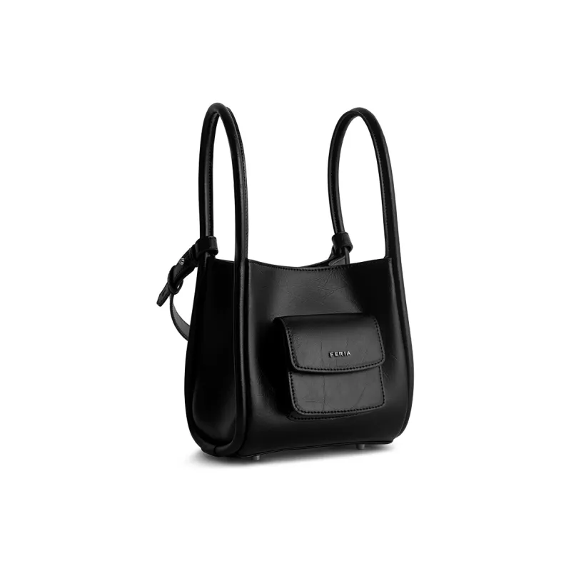 FERIA Cow Split Leather Pudding Bag Shoulder Bag Medium Size Women's Gray Blue/Black-9