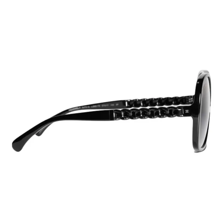 CHANEL Acetate Calfskin Irregular Shape Sunglasses Women's Black-2