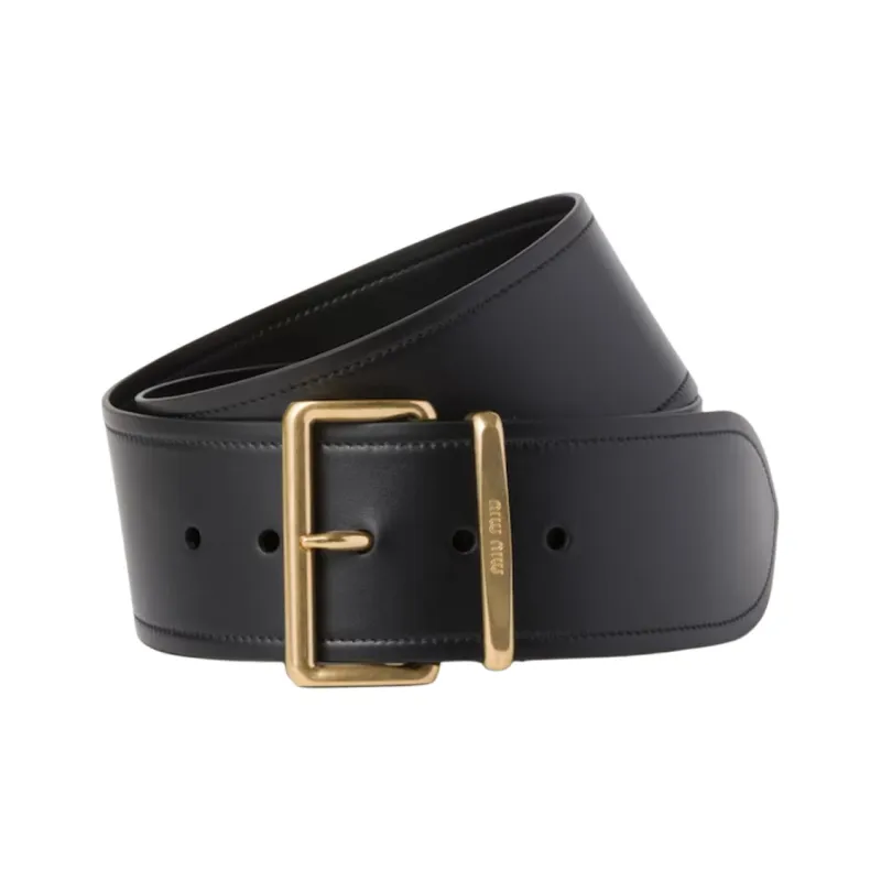 MIU MIU Embellished With Carved Emblem, Pin Buckle Leather Belts Women's Black Width 6CM-0
