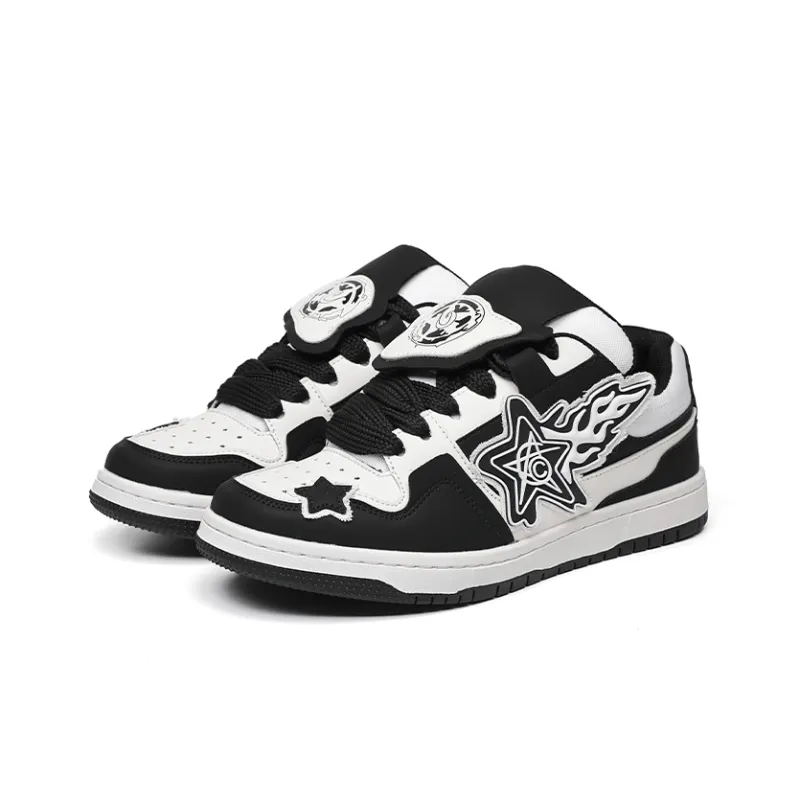 Angelmi Wear Resistant Low Top Skateboard Shoes Unisex Black White-1