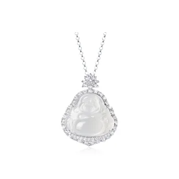 Qing Yi Chalcedony New Chinese Style Elegance Versatile Buddha Maitreya Buddha Jade Necklace Women's