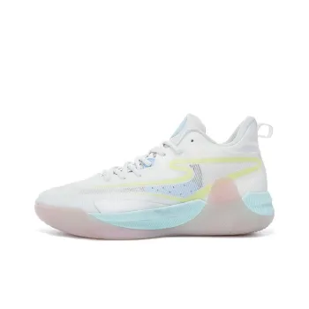Erke Cushioned Slip Resistant Abrasion Resistant Breathable Mid Top Basketball Shoes Men's White Yellow