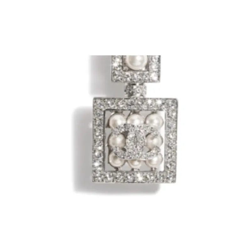 CHANEL Metal Artificial Pearl Rhinestone Earrings Women's Silver-2