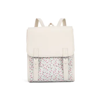 ALOENEY Polyester Backpack Regular Women's Ivory Small Flower/White Print