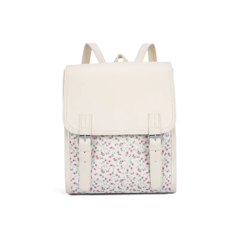 ALOENEY Polyester Backpack Regular Women's Ivory Small Flower/White Print-0
