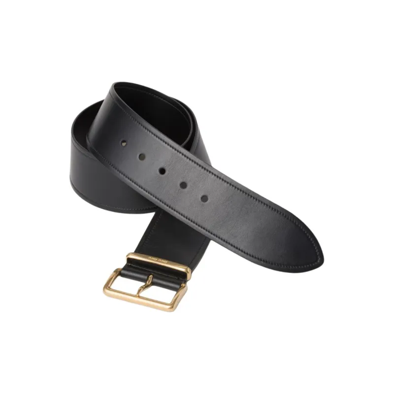 MIU MIU Embellished With Carved Emblem, Pin Buckle Leather Belts Women's Black Width 6CM-2