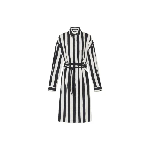 MO&CO Long-Sleeved Dresses Women's Black/Apricot Stripe