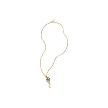 CHANEL Metal Resin Glass Pearl Diamond Crystal Necklaces Women's Gold