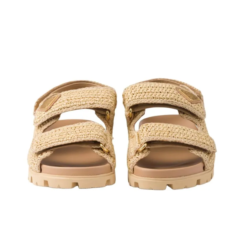 PRADA Logo-plaque Woven Sandals-5