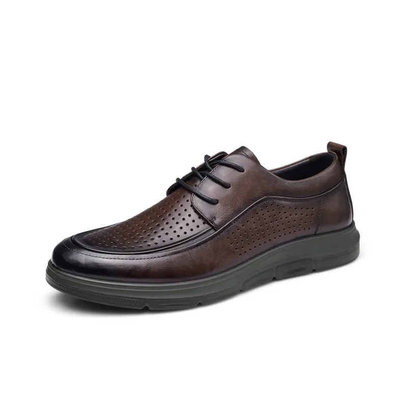 Strongman 3515 Men's Summer Breathable Lace-Up Casual Men's Leather Shoes Soft-6