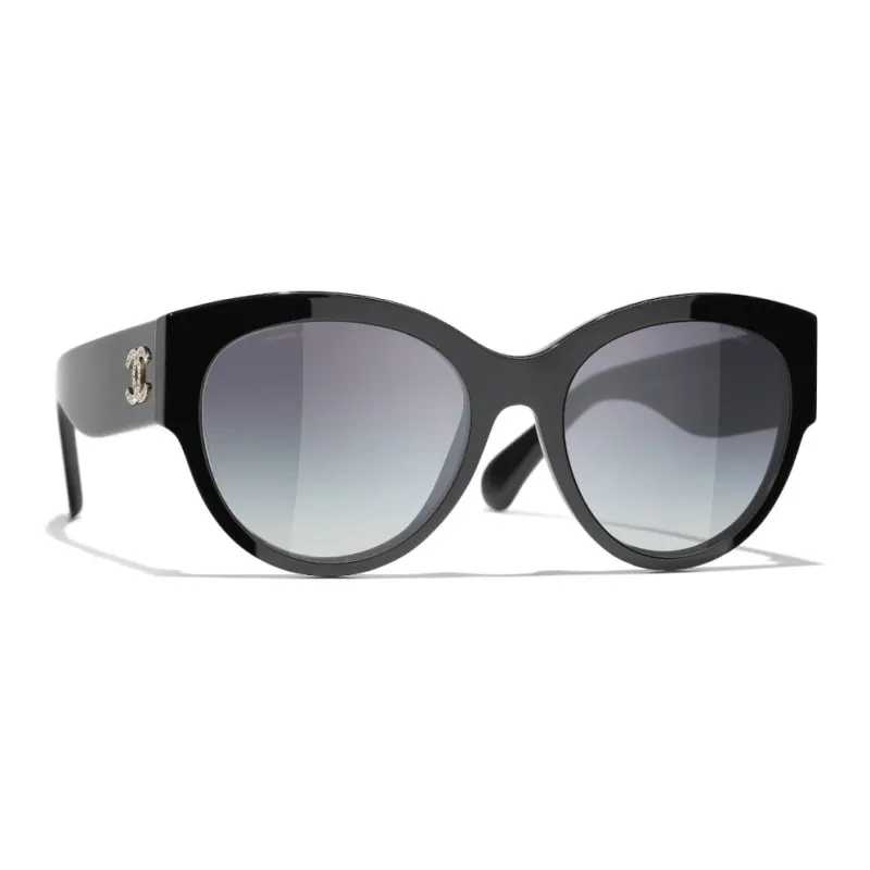 CHANEL Oval Sunglasses Women's Black-2