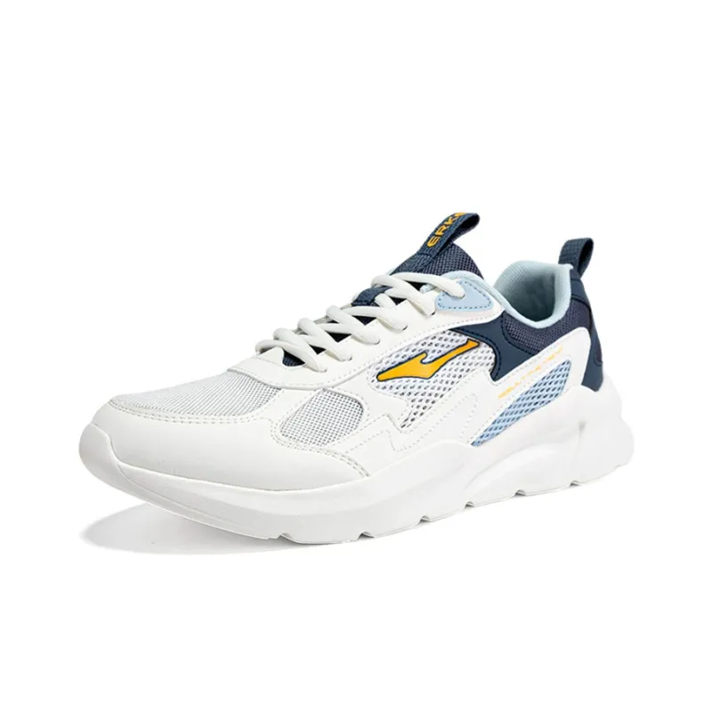 Erke Cushioned Slip Resistant Breathable Low Top Running Shoes Men's Microcrystalline White/Gray Ink Blue-2