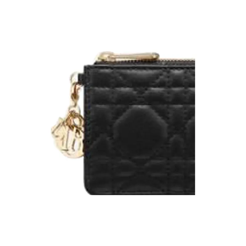 DIOR Lady Dior Lambskin Wallets Card Holders Women's Black-4