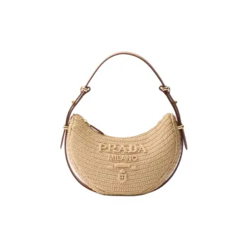 PRADA Woven Fabric Portable Crossbody Bag Shoulder Bag Women's Natural & Brown