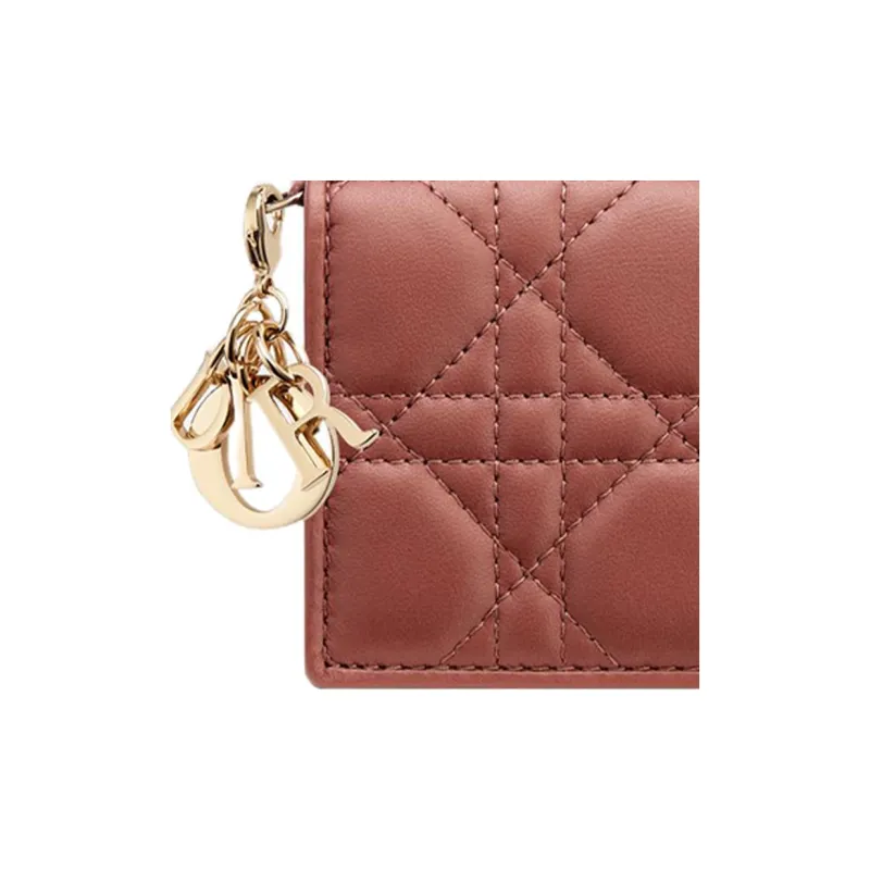 DIOR Lady Dior Rusty Lambskin Card Holder Women's Red-4