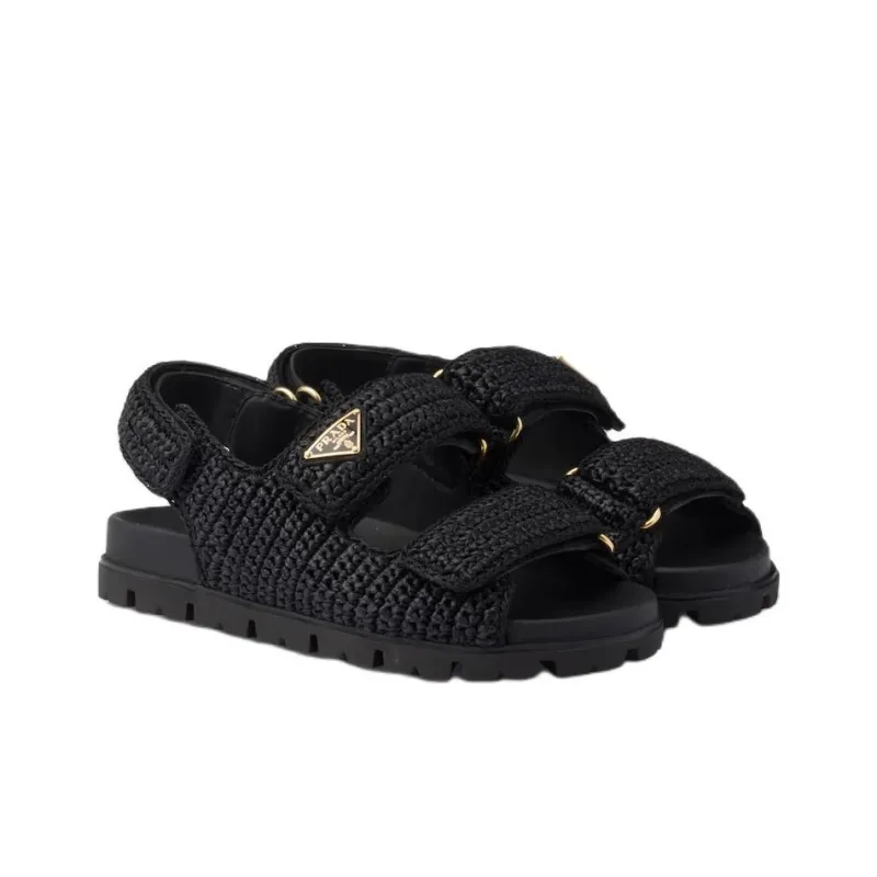 PRADA Logo-plaque Woven Sandals-2