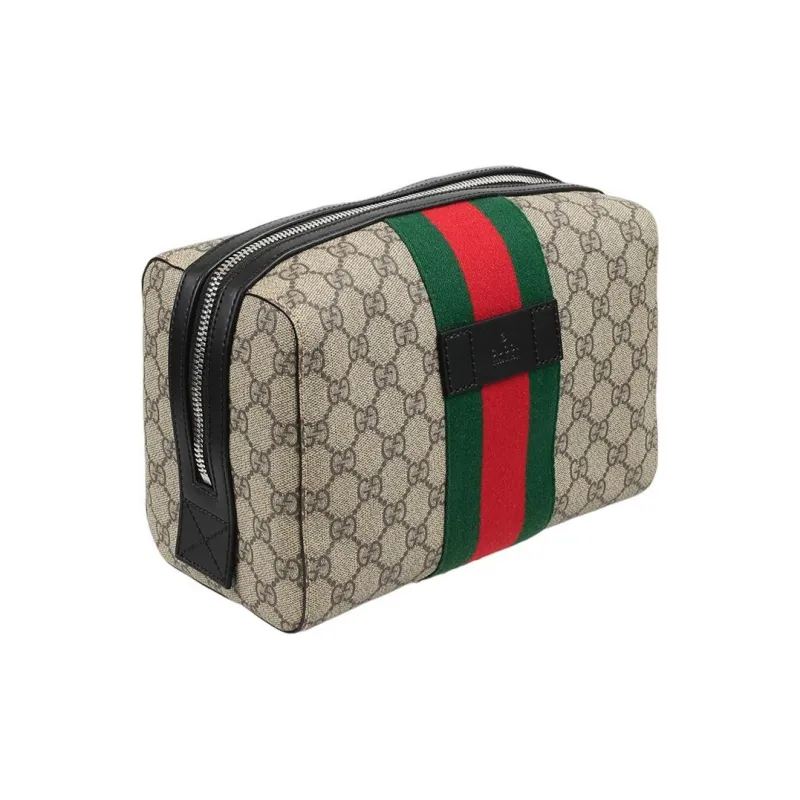 GUCCI Canvas With Leather Clutch, Toiletry Bag, Storage Bag, Makeup Bag Women's Ebony-1
