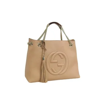 GUCCI Leather Handbag Unisex Beige