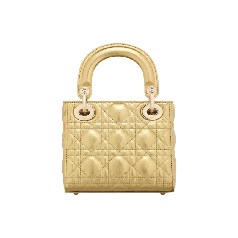 DIOR Lady Dior Wrinkled Calfskin Shoulder Bag Crossbody Bag Handbag Mini Women's Gold-3