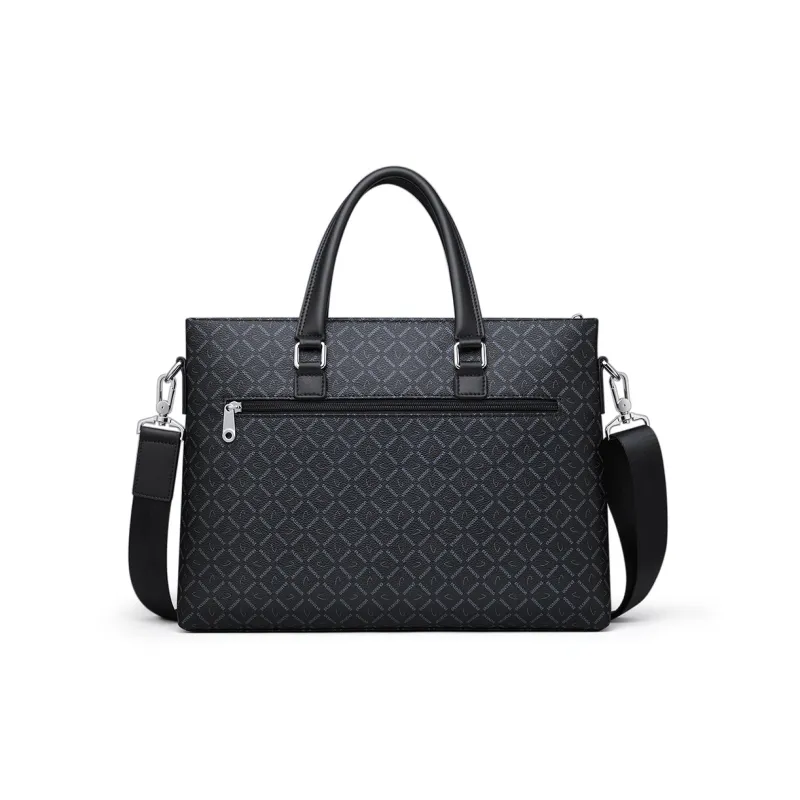 WilliamPOLO PVC Portable Briefcase Fits 15 Inch Laptop Bag Large Size Men's Black-7