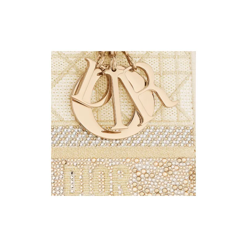 DIOR Lady D-Lite Rattan Embroidery Shoulder Bag Crossbody Bag Handbag Medium Size Women's Light Gold-5