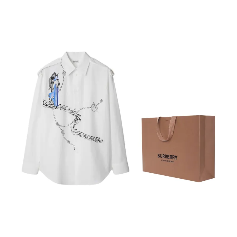 Burberry Knight Hardware-Printed Buttoned Shirt-2