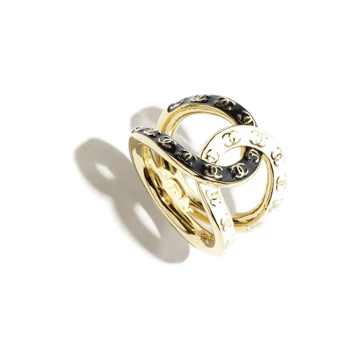 CHANEL Metal Rings Women's Black White-1
