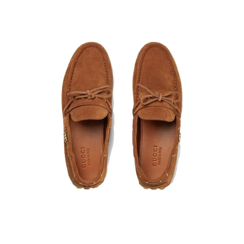 GUCCI Interlocking Gommino Loafers Men's Brown-2