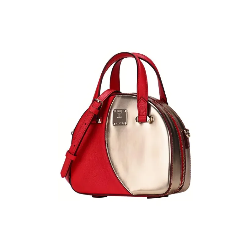 MCM Essential Visetos Origina Leather Crossbody Bag Mini Women's Gold Red-1