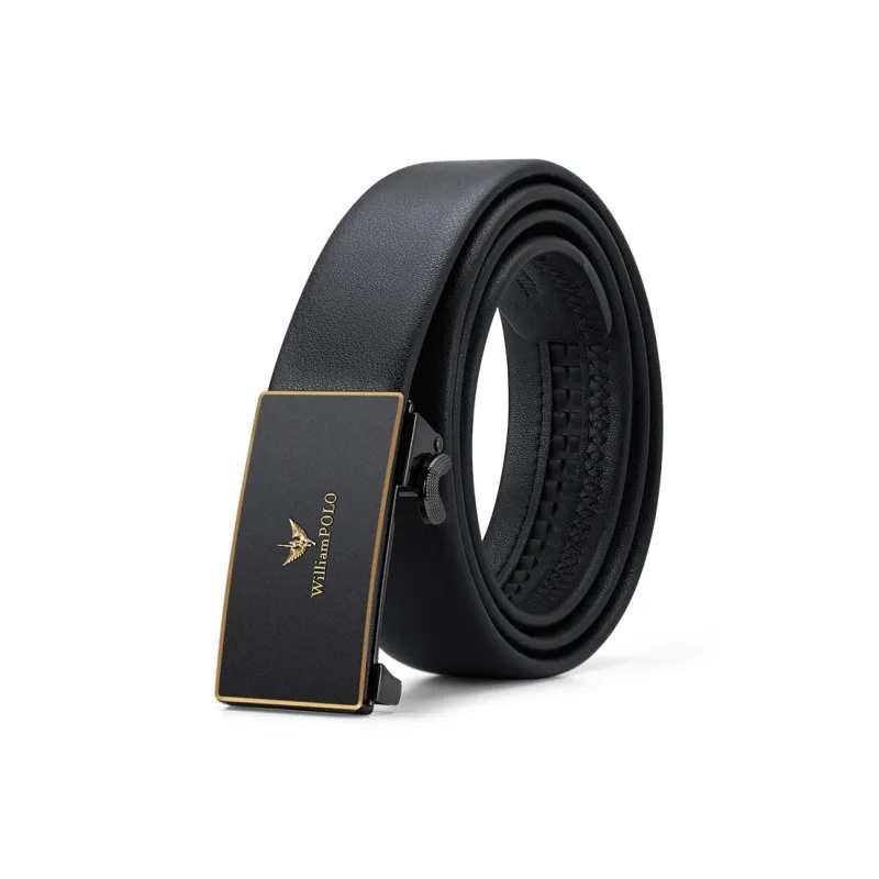 WilliamPOLO Top Grain Cow Leather Leather Belts Men's Gold 3.4cm Wide-0