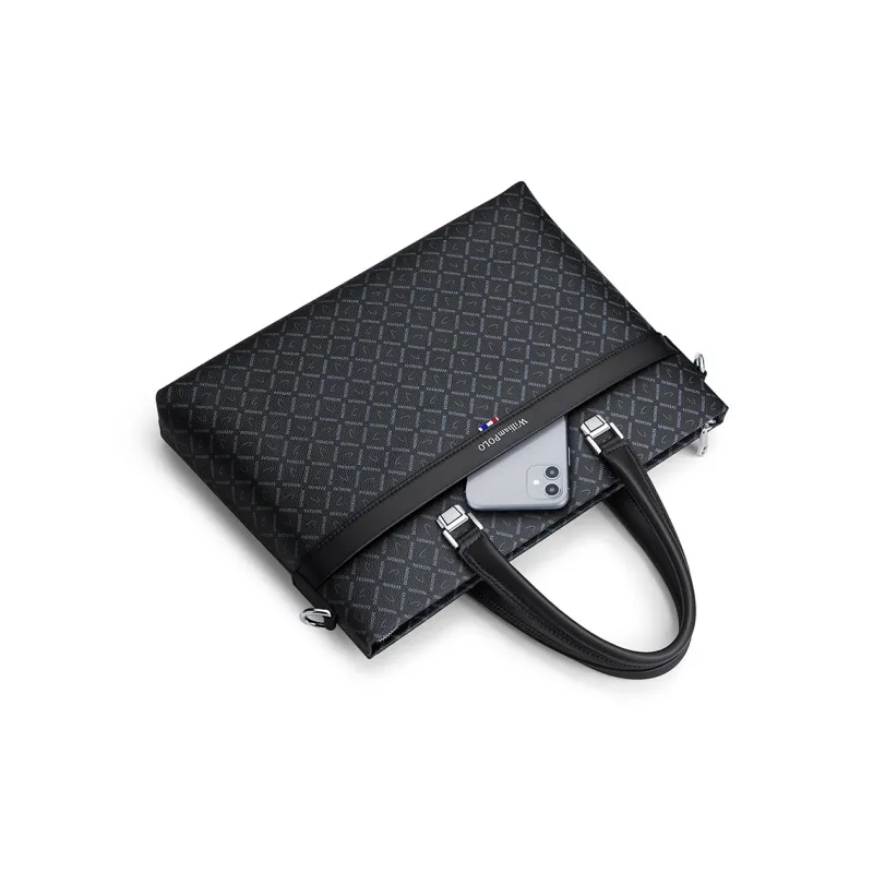 WilliamPOLO PVC Portable Briefcase Fits 15 Inch Laptop Bag Large Size Men's Black-4