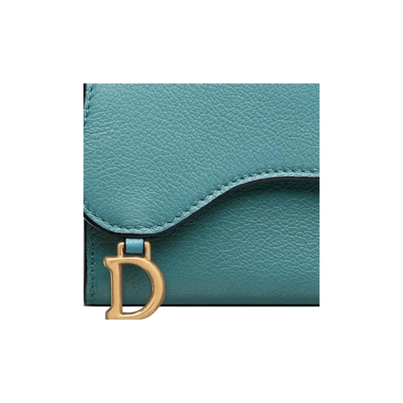 DIOR Saddle Goatskin Card Holder Wallet Women's Sky Blue-5
