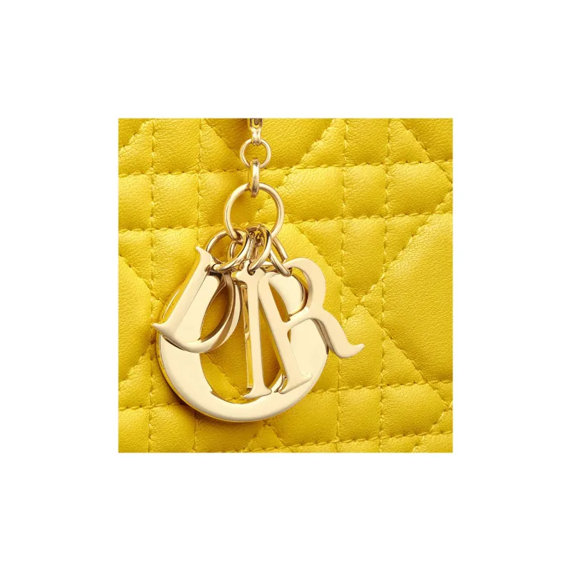 DIOR Lady Dior Quilting Lambskin Handheld Card Holder Wallet Regular Women's Yellow-4
