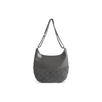 FERIA Split Cow Leather New Moon Hobo Bag Shoulder Bag Women's Gray/Black
