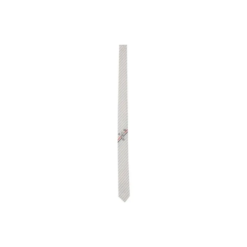 THOM BROWNE Logo Patch Striped Tie-1