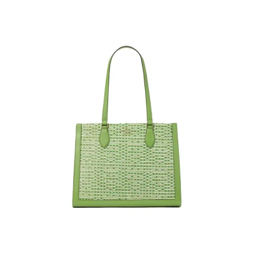 Kate Spade Straw With Smooth Leather Tote Bag Shopping Bag Shoulder Bag Handbag Large Size Women's Turtle Green