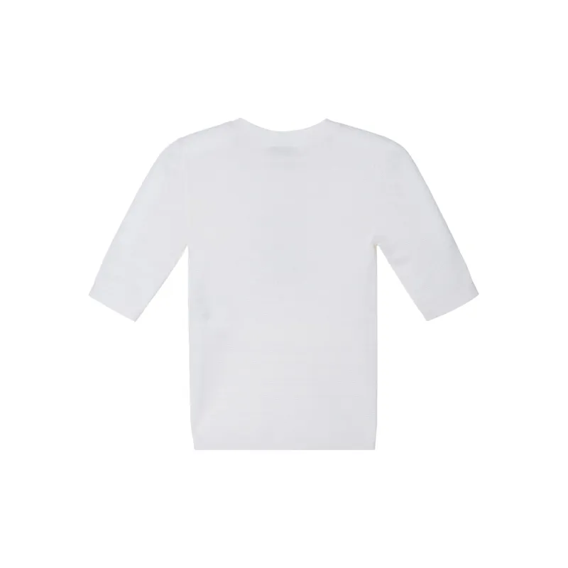 CHANEL Solid Color Crew Neck Straight Fit Short Sleeved Shirt T Shirt Women's White-1