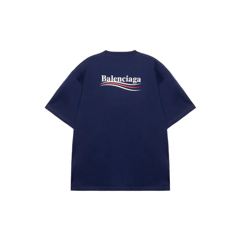 Balenciaga Drop Shoulder Sleeve T Shirt Women's Dark Blue Loose Fit Style-1