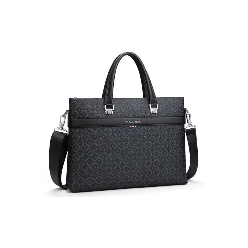 WilliamPOLO PVC Portable Briefcase Fits 15 Inch Laptop Bag Large Size Men's Black-2