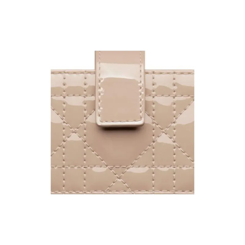 DIOR Lady Dior Patent Leather Cowhide Card Clip Card Holder Women's Hazelnut-4